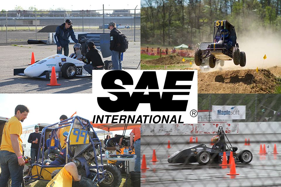 WVU Formula SAE and Baja SAE Competition Images shows students competitng in the Formula SAE and baja SAE Competitions